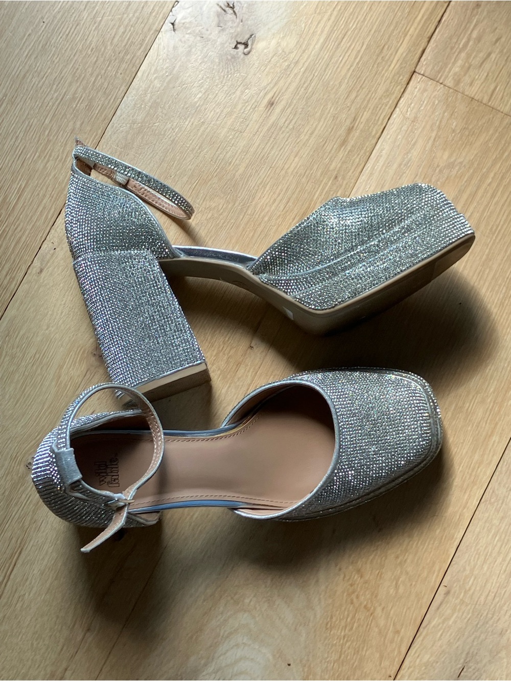 wild fable Silver Glitter Platform Block Heels
